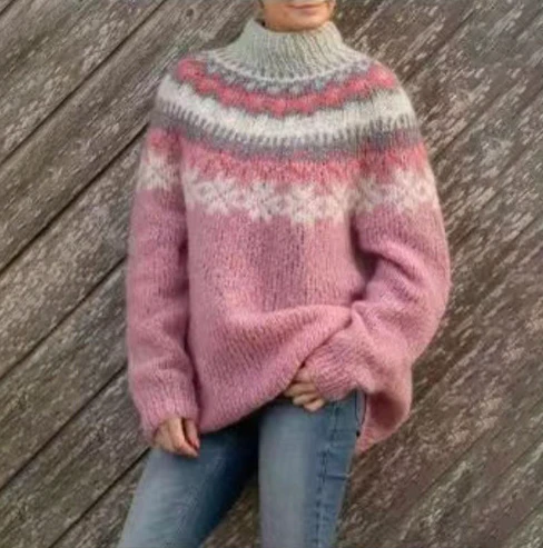 Pull Femme Laine Écossais Marine Chaud