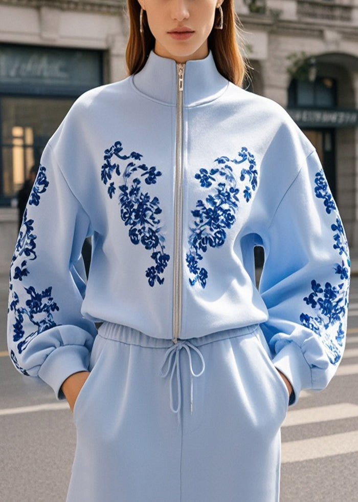 Manteau bleu en coton imprimé pour automne - EasyApparels