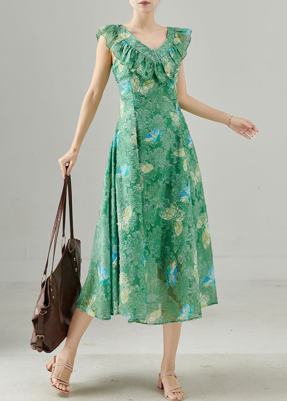 Robe de soie légère verte pour femme été - EasyApparels