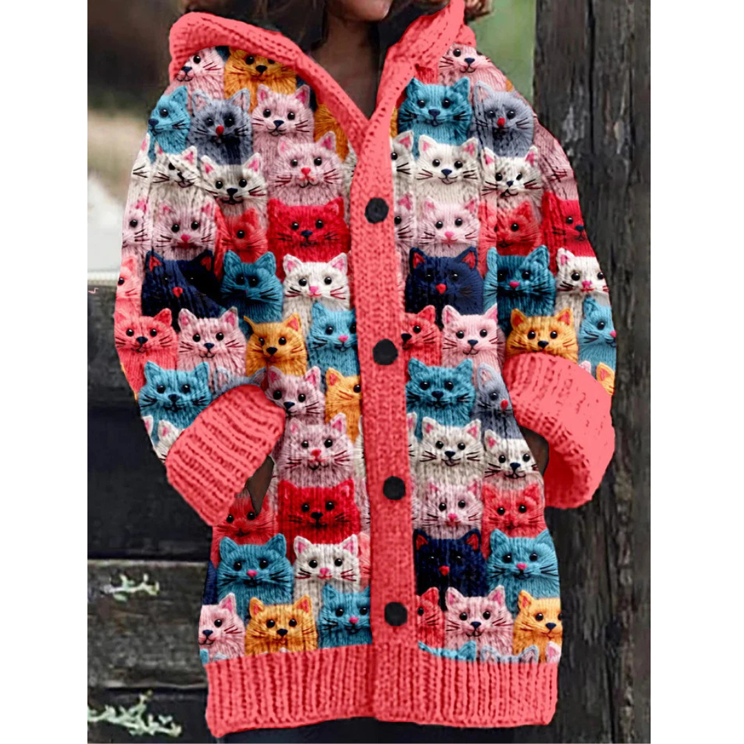 Cardigan femme grande taille à manches longues avec capuche et imprimé animalier