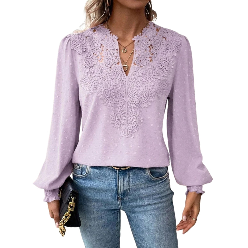 Blouse Femme Manches Longues en Dentelle Chic