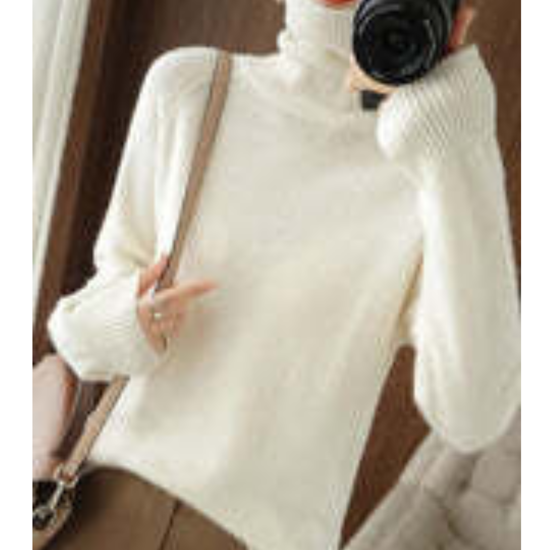 Pull Femme en Laine Mérinos Col Roulé Rose Pâle