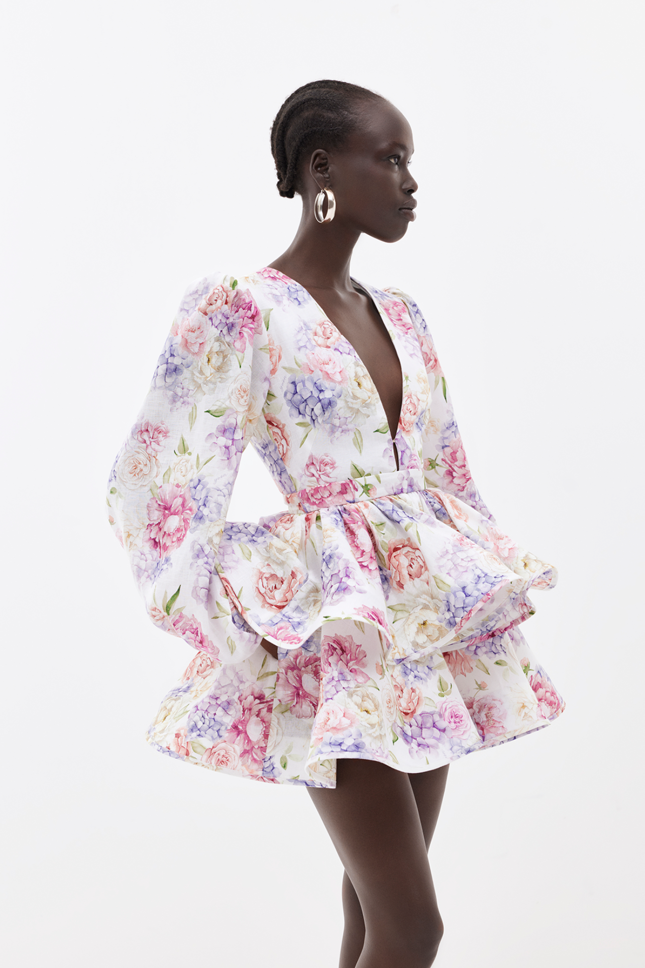 Robe Femme Coupe Évasée Imprimé Floral Manches Volumineuses
