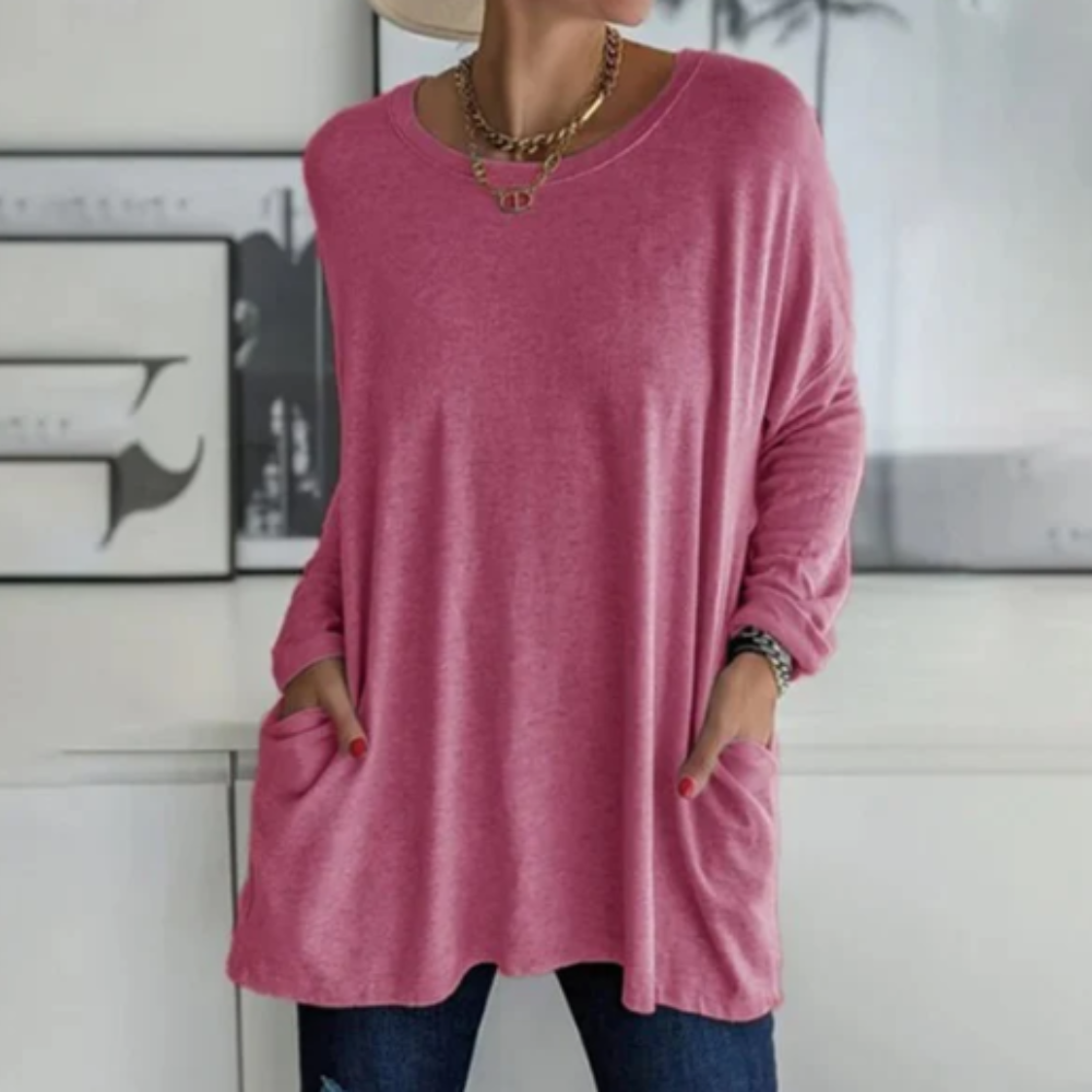 T-shirt à Manches Longues Confort avec Poches Frontales