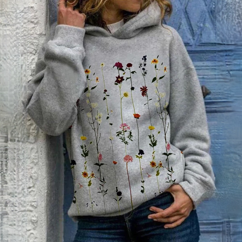 Sweat Capuche Femme Manches Longues Collier Décontracté Floral - PanierRoyale