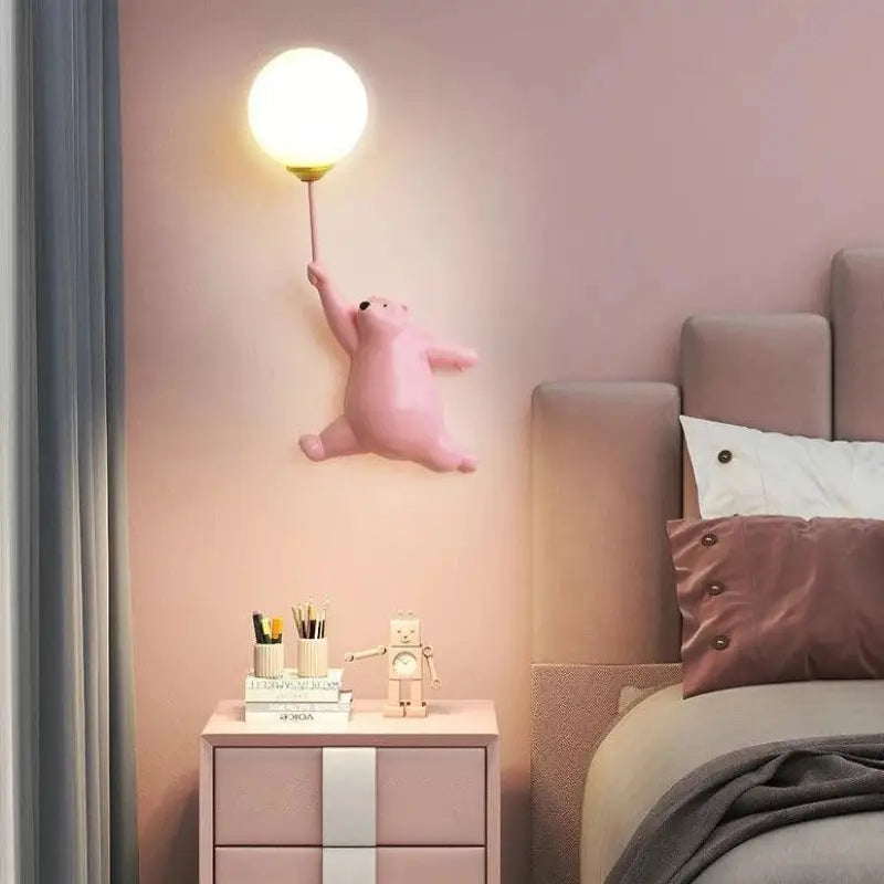 Ursalia™ – Applique Murale LED Animale Design Original Rose, Bleu & Blanc