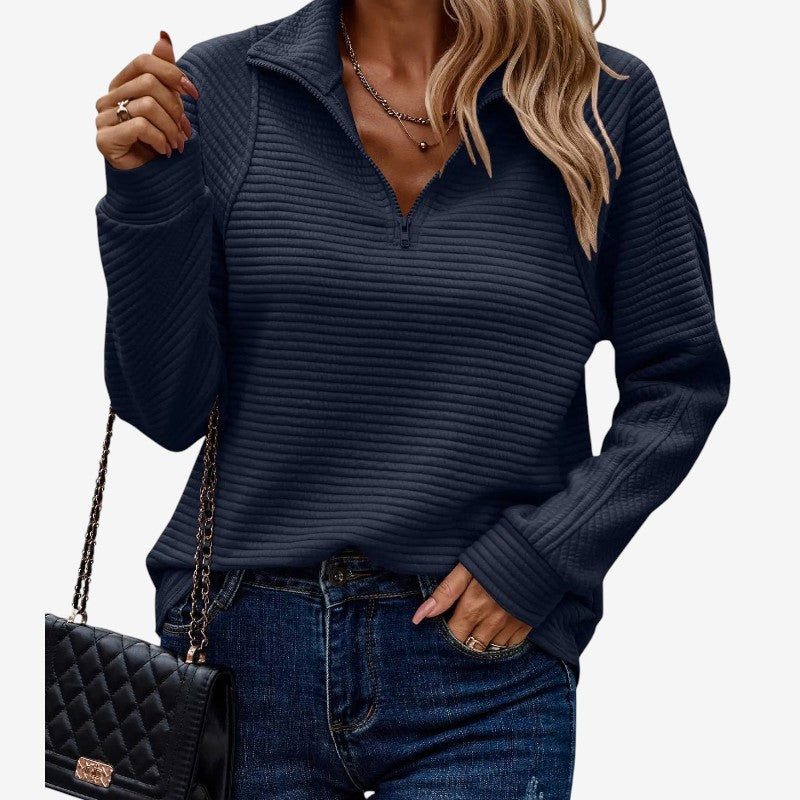 Pull Femme Col V Noir Élégant Fermeture Éclair