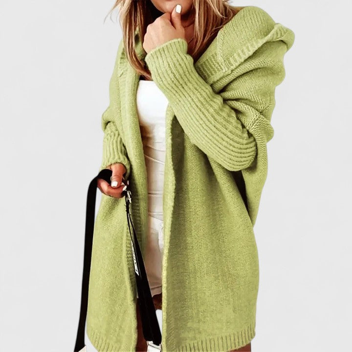 Gilet femme doux et chaud à capuche, cardigan long confortable
