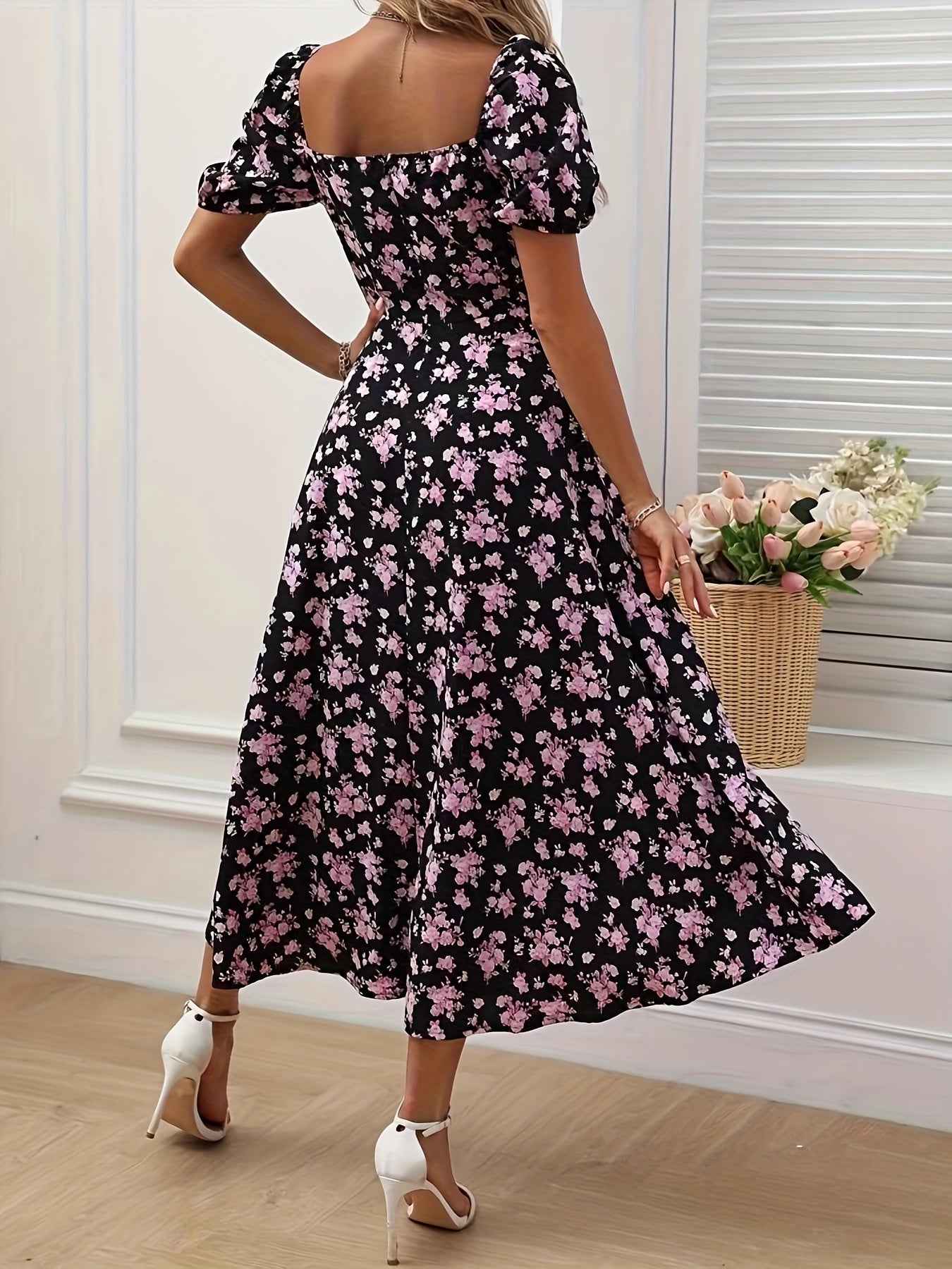 Valflora™ – Robe Longue Bohème Chic à Fleurs avec Fente Élégante