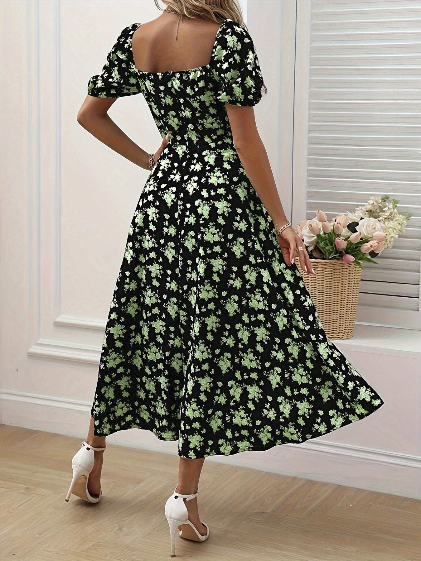 Valflora™ – Robe Longue Bohème Chic à Fleurs avec Fente Élégante
