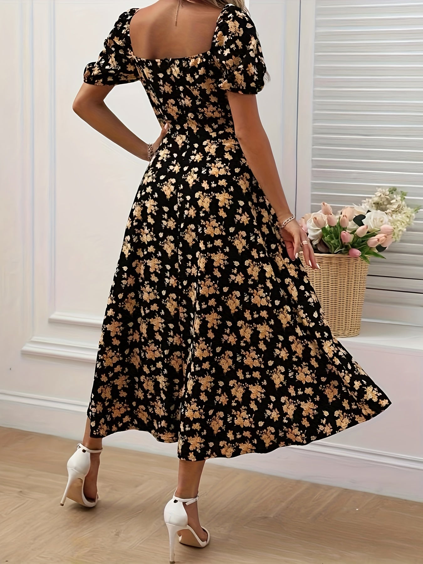 Valflora™ – Robe Longue Bohème Chic à Fleurs avec Fente Élégante