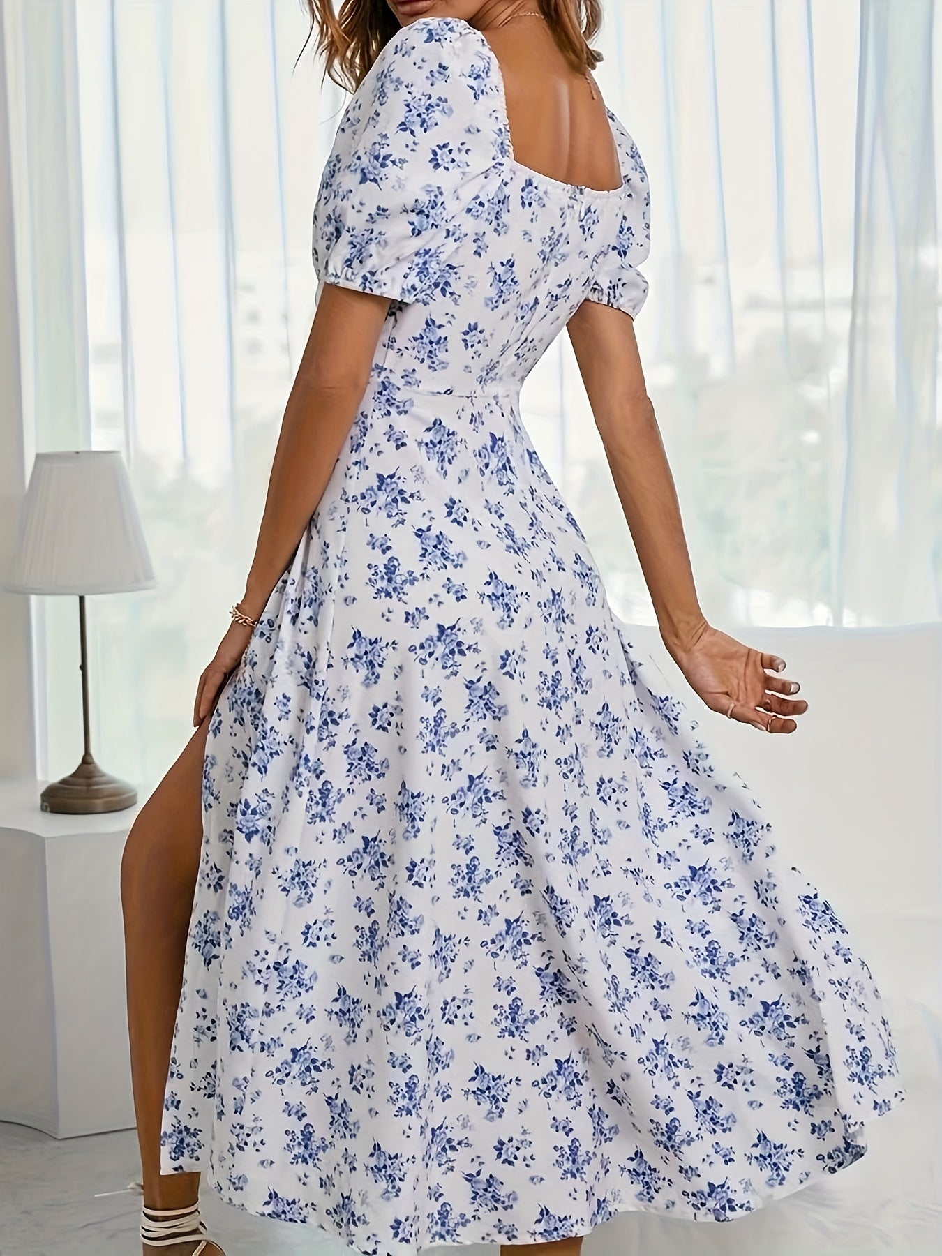 Valflora™ – Robe Longue Bohème Chic à Fleurs avec Fente Élégante