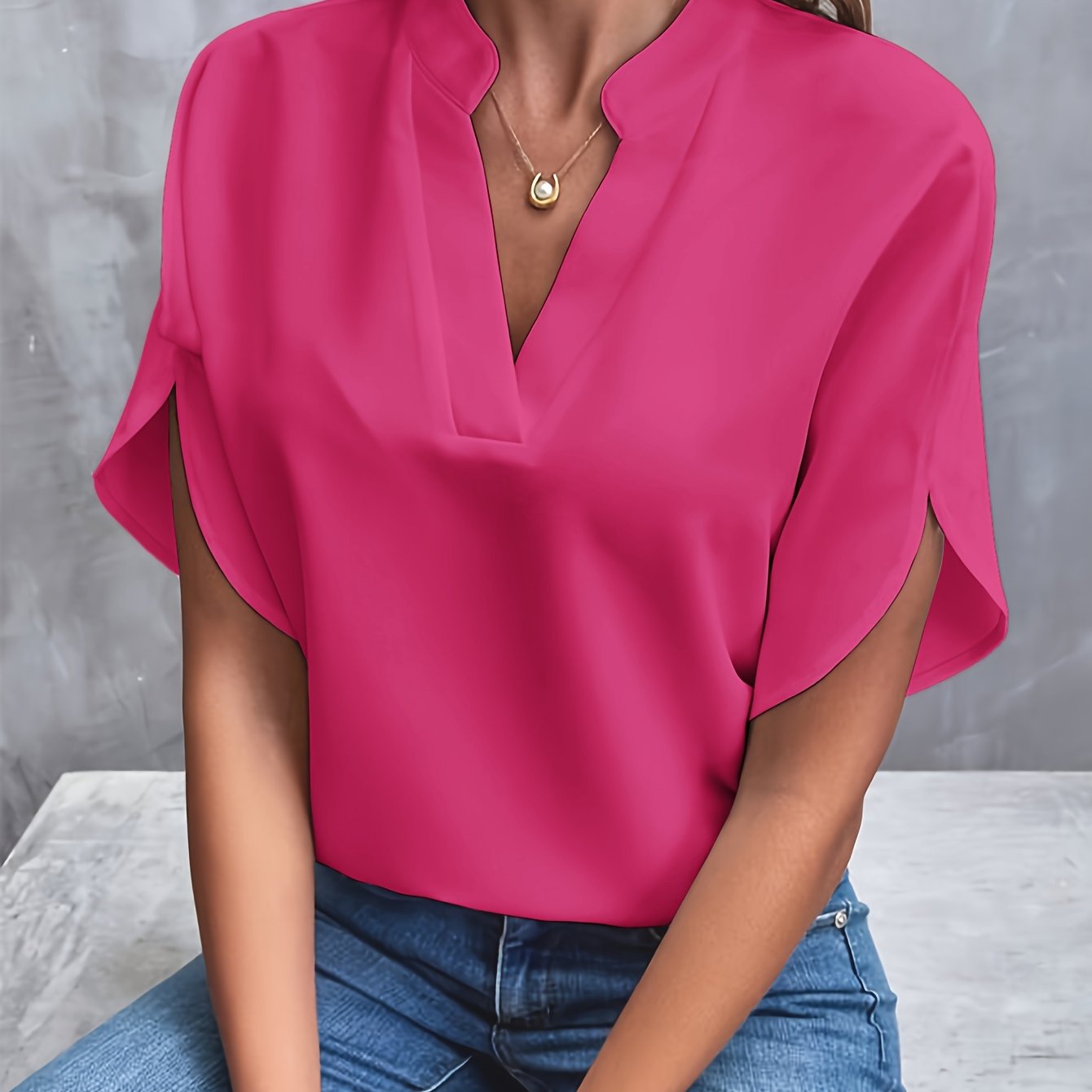 Layla™ – Blouse Femme Chic Col V Fendu Manches Fluides Confortable-5