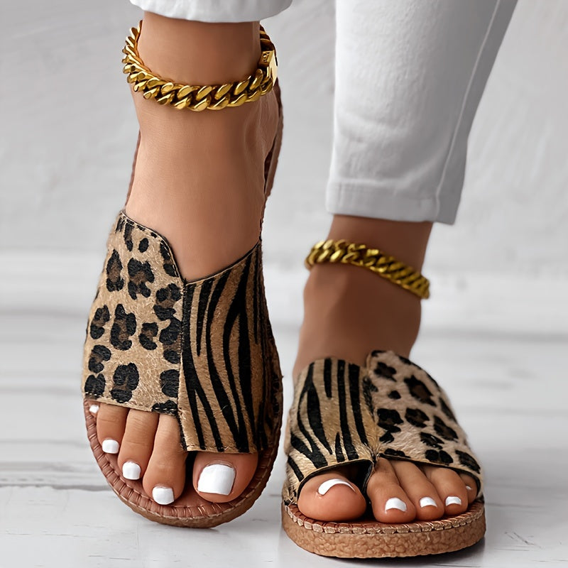Velary™ – Sandale Femme Chic et Confortable Léopard Plates Été