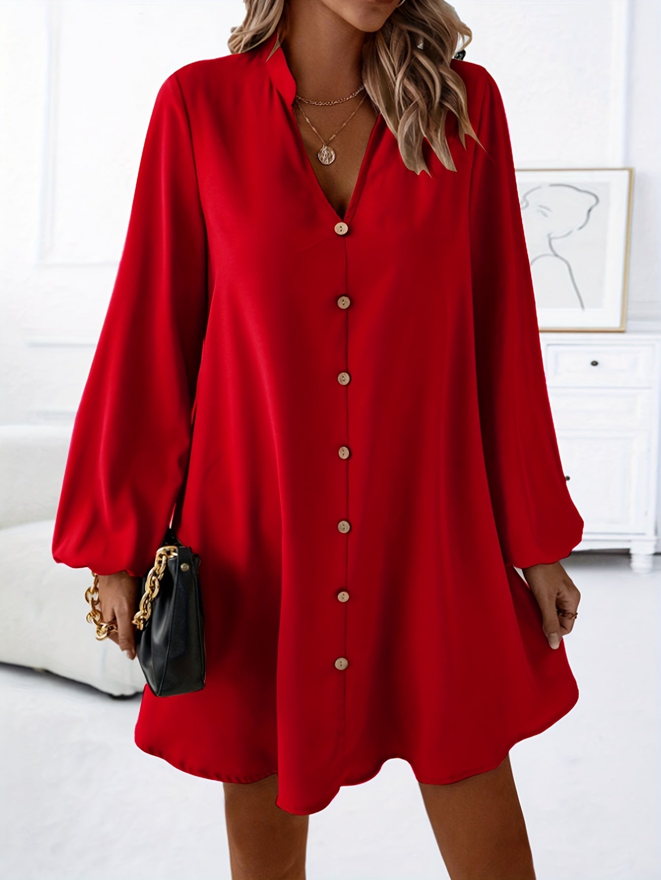 Veleriea™ – Robe Femme Chic à Manches Longues et Col V Fluide