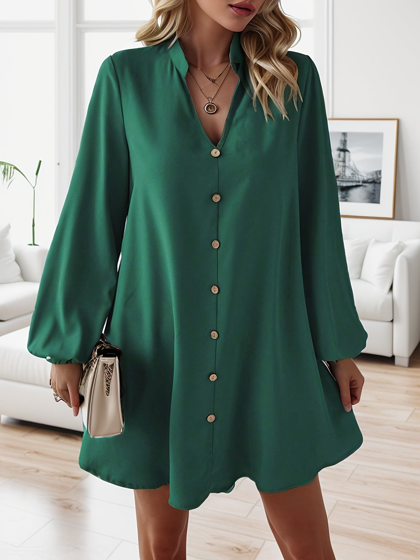 Veleriea™ – Robe Femme Chic à Manches Longues et Col V Fluide