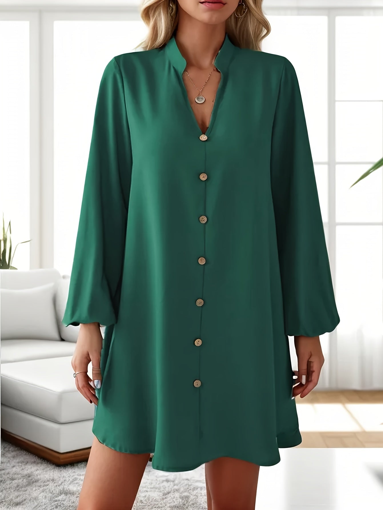 Veleriea™ – Robe Femme Chic à Manches Longues et Col V Fluide
