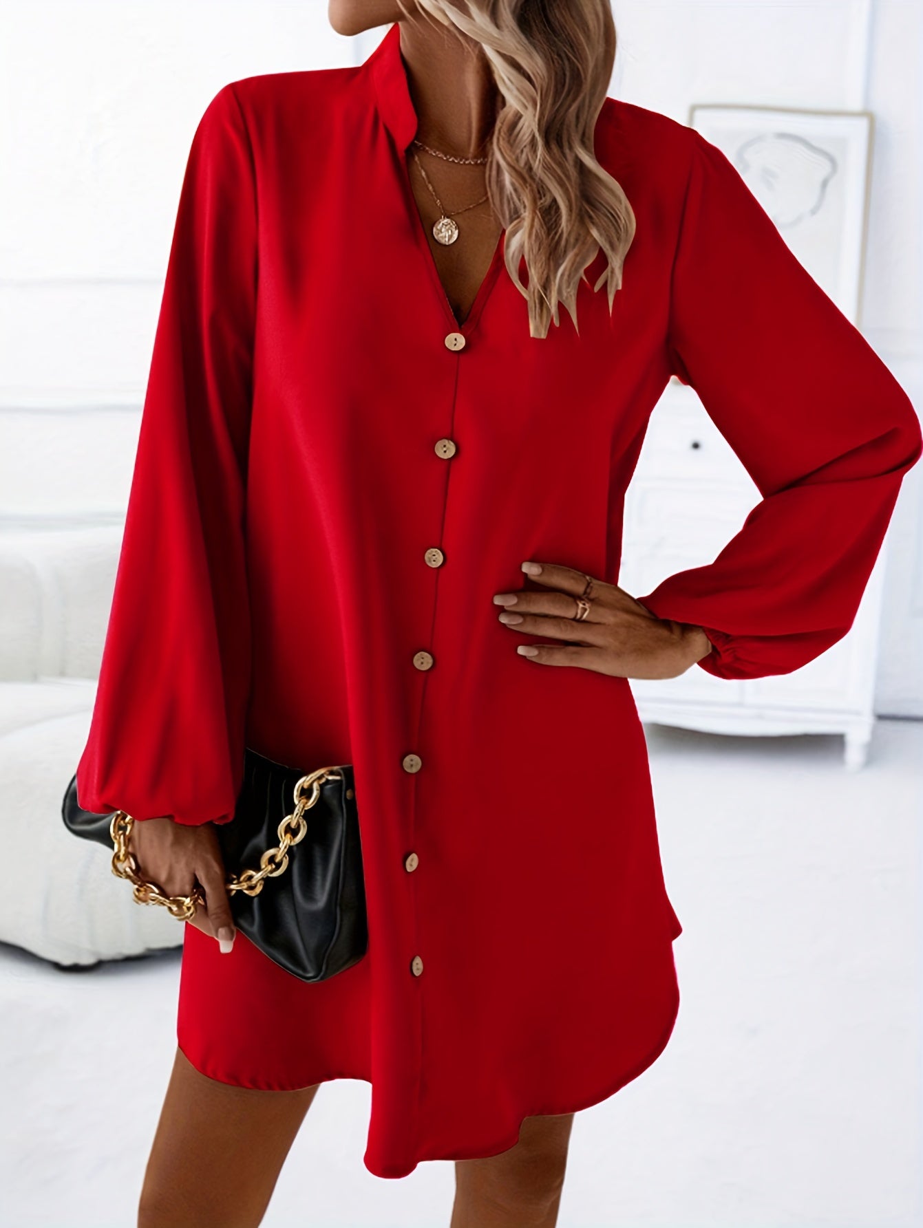 Veleriea™ – Robe Femme Chic à Manches Longues et Col V Fluide
