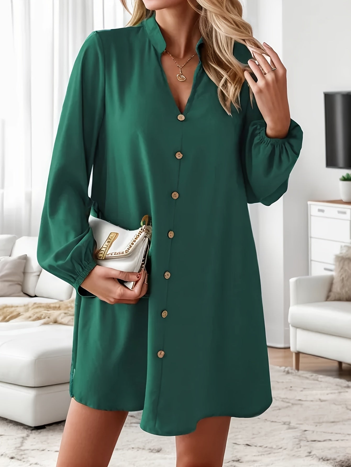 Veleriea™ – Robe Femme Chic à Manches Longues et Col V Fluide