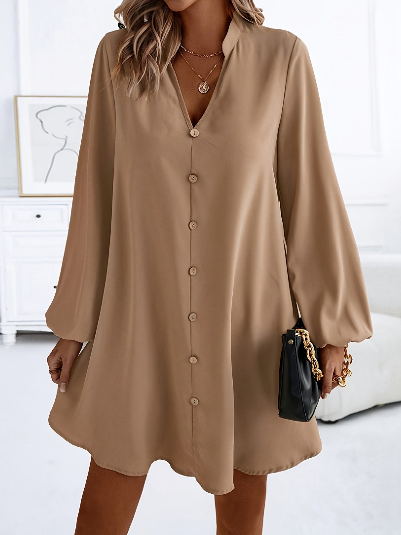 Veleriea™ – Robe Femme Chic à Manches Longues et Col V Fluide