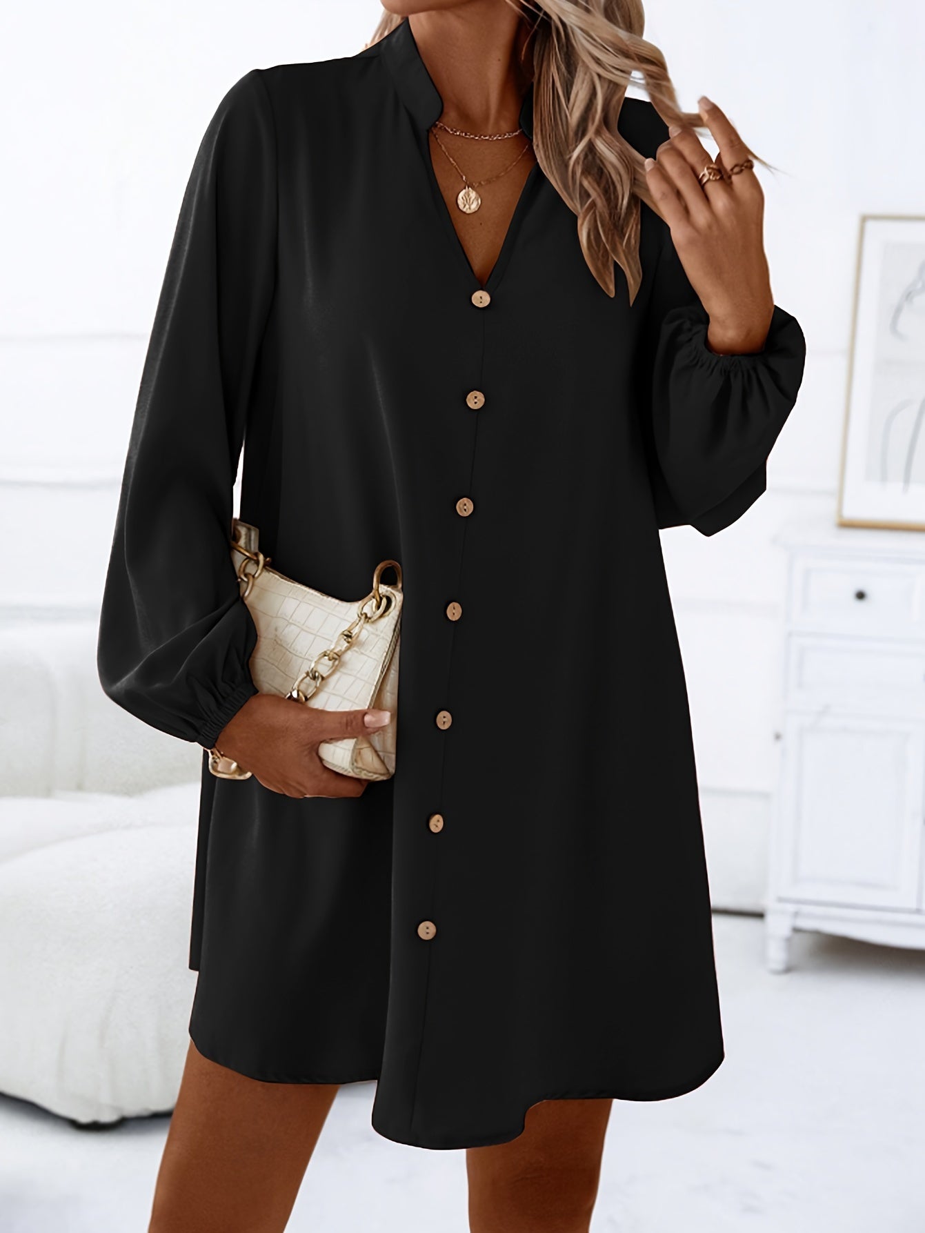 Veleriea™ – Robe Femme Chic à Manches Longues et Col V Fluide