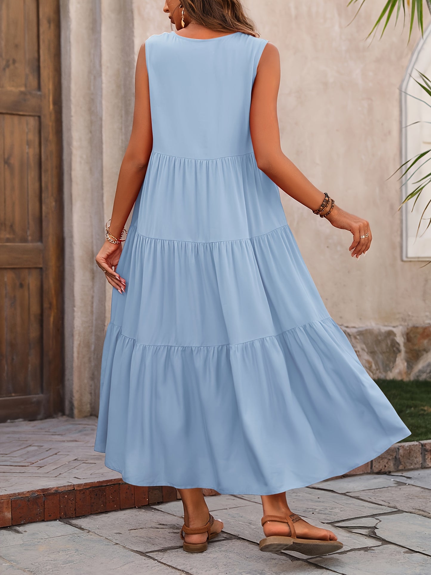 Vellaria™ – Robe Longue d’Été Sans Manche Fluide à Volants pour Femme