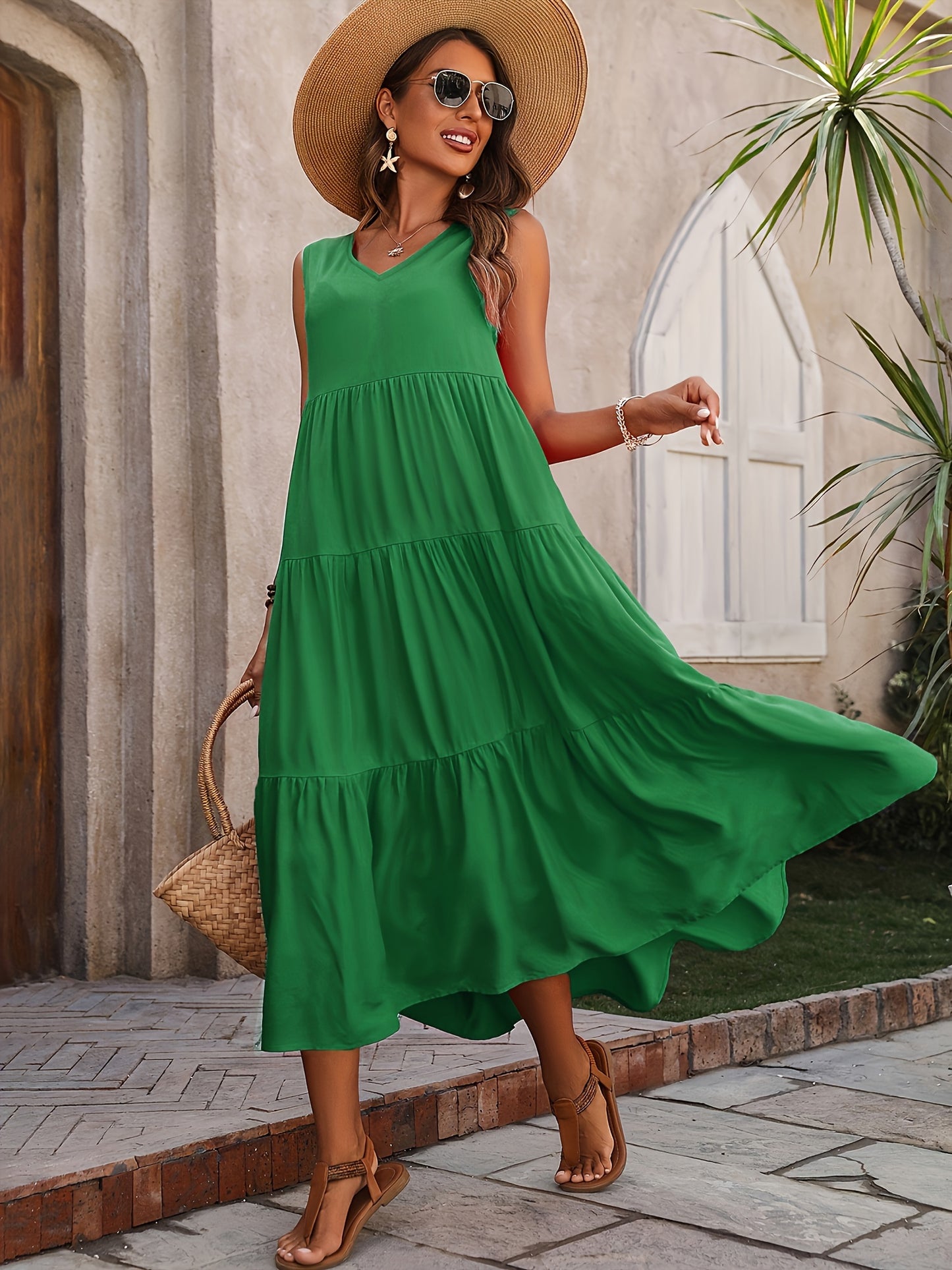 Vellaria™ – Robe Longue d’Été Sans Manche Fluide à Volants pour Femme