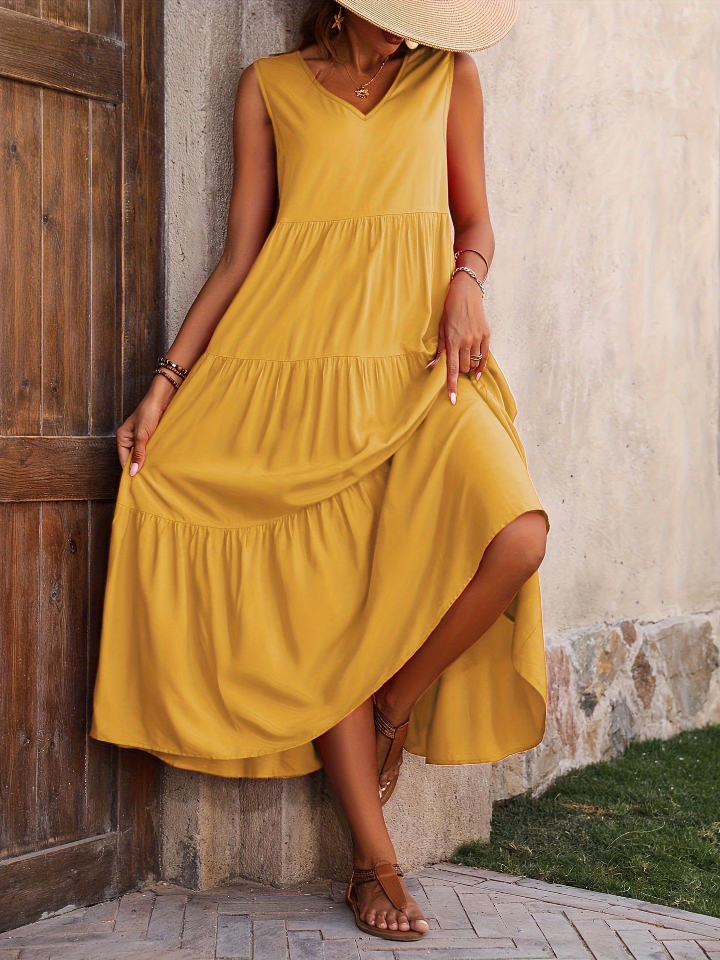 Vellaria™ – Robe Longue d’Été Sans Manche Fluide à Volants pour Femme