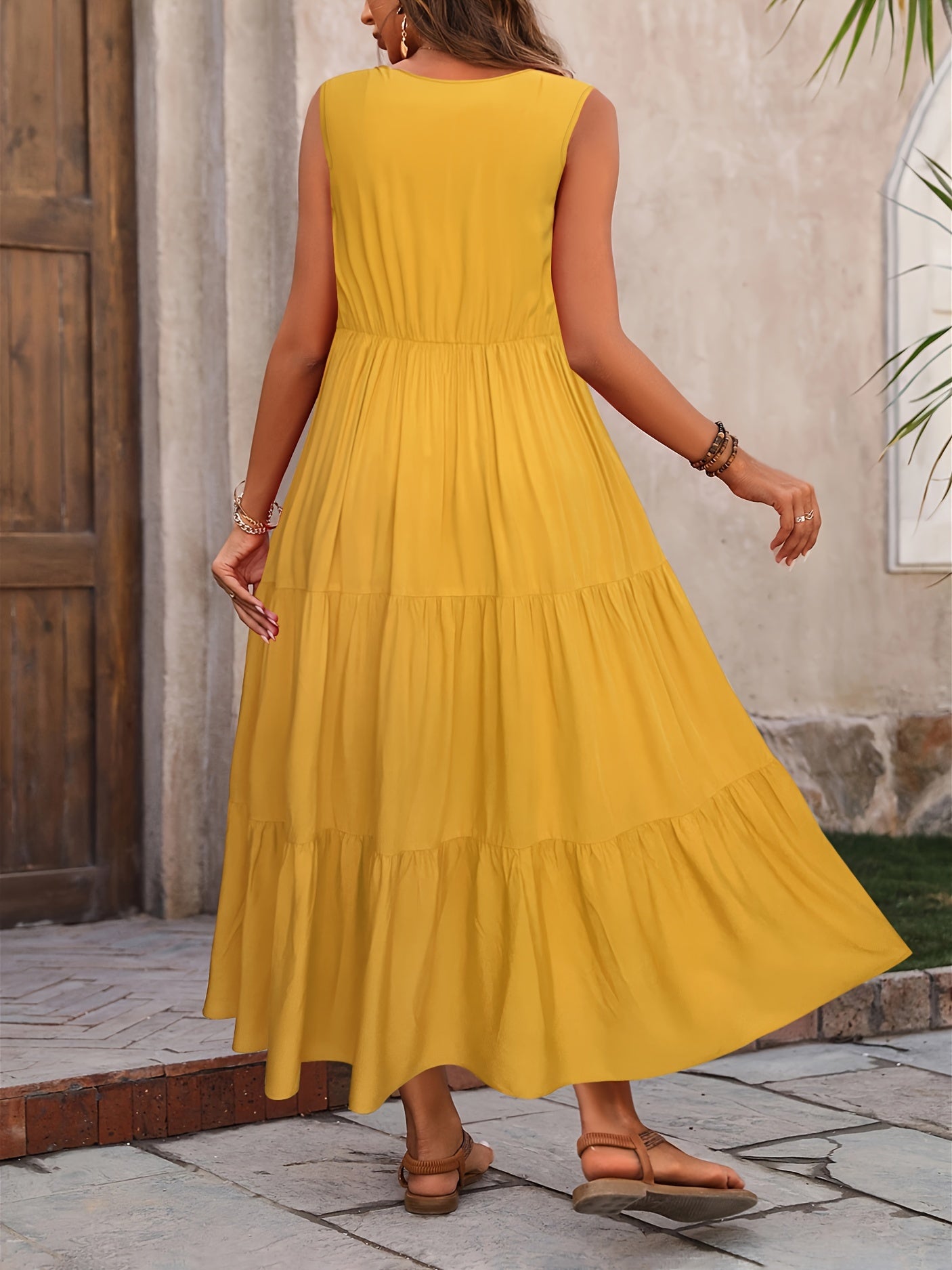 Vellaria™ – Robe Longue d’Été Sans Manche Fluide à Volants pour Femme