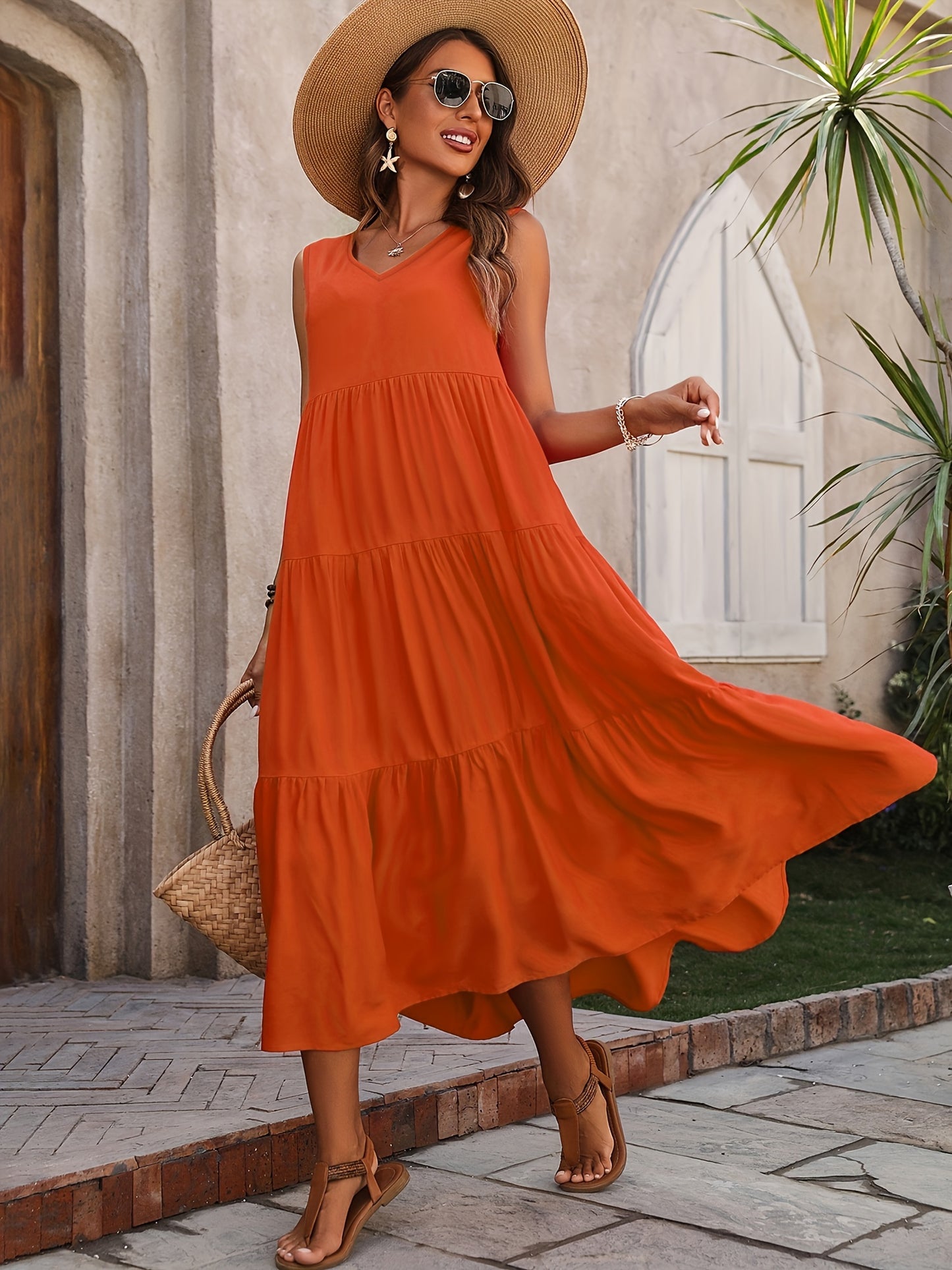 Vellaria™ – Robe Longue d’Été Sans Manche Fluide à Volants pour Femme