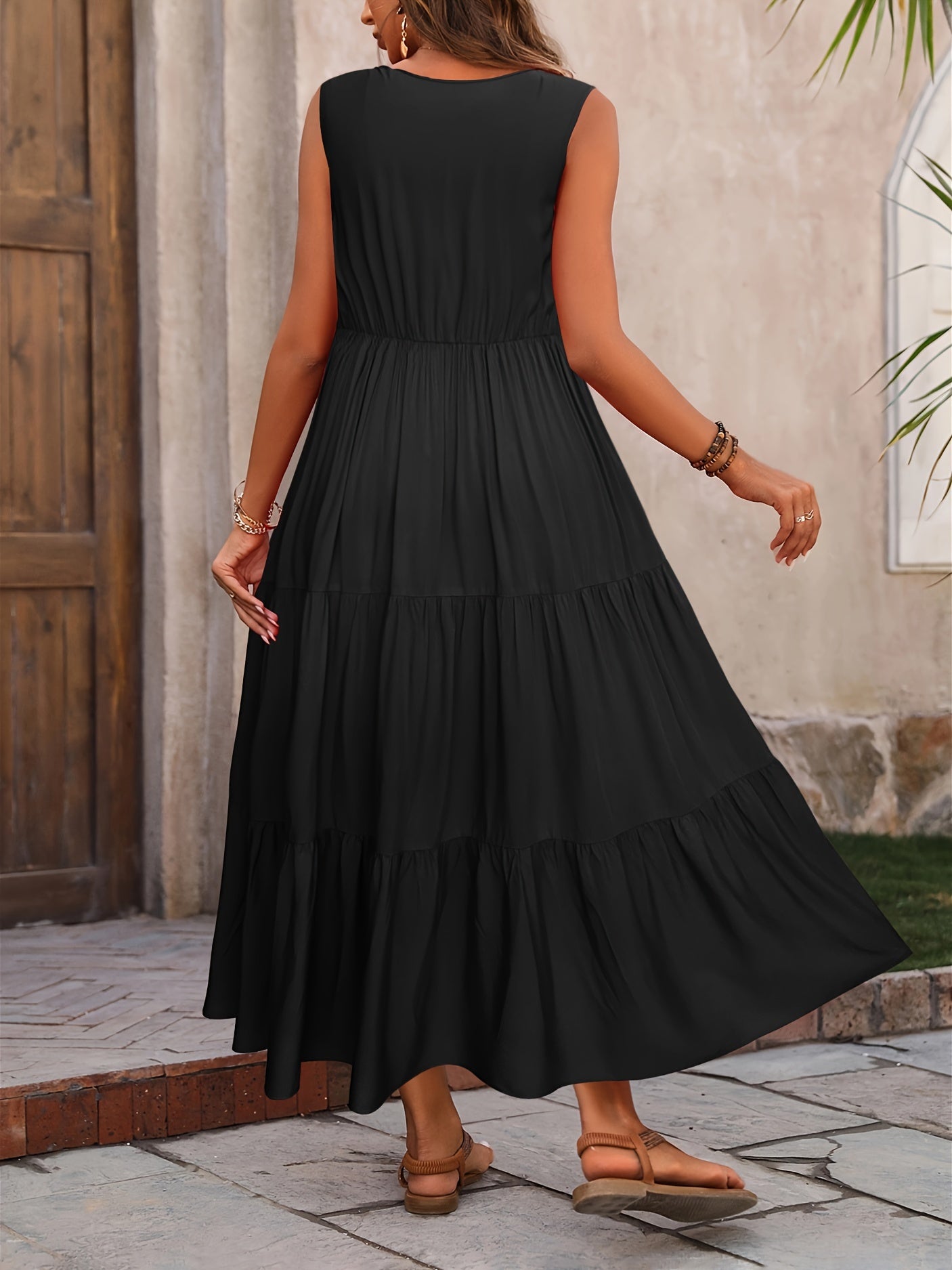 Vellaria™ – Robe Longue d’Été Sans Manche Fluide à Volants pour Femme