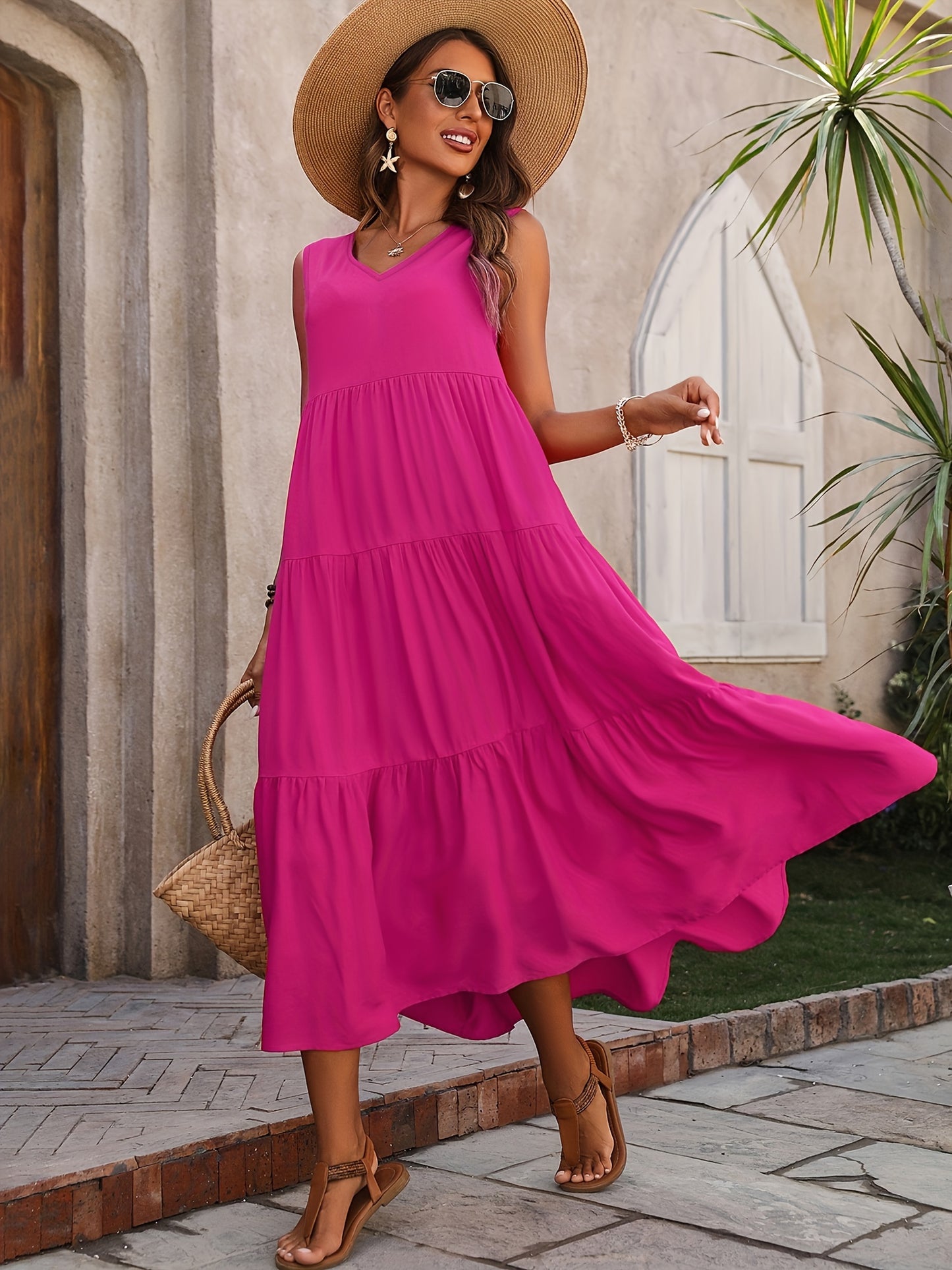 Vellaria™ – Robe Longue d’Été Sans Manche Fluide à Volants pour Femme