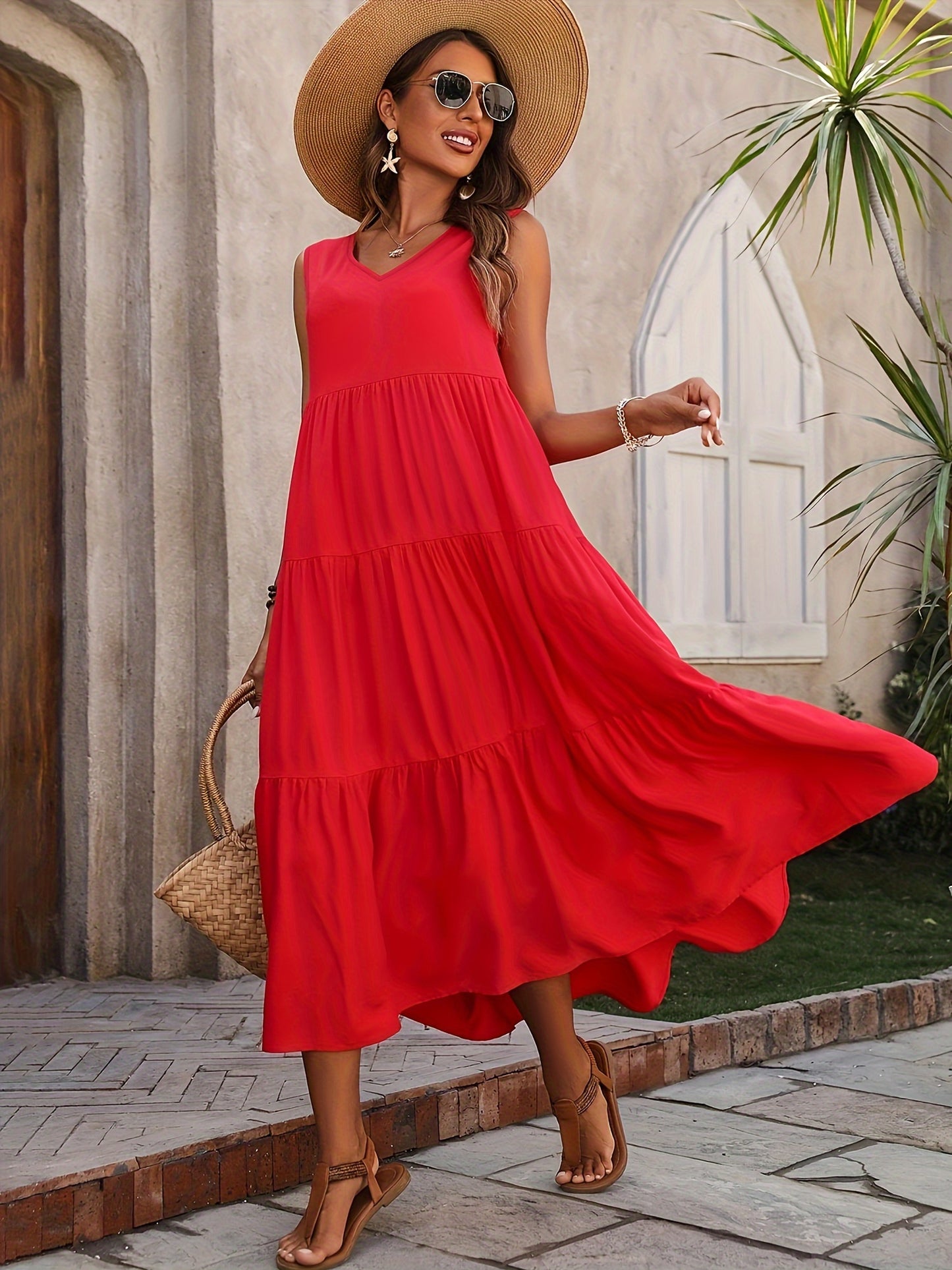 Vellaria™ – Robe Longue d’Été Sans Manche Fluide à Volants pour Femme