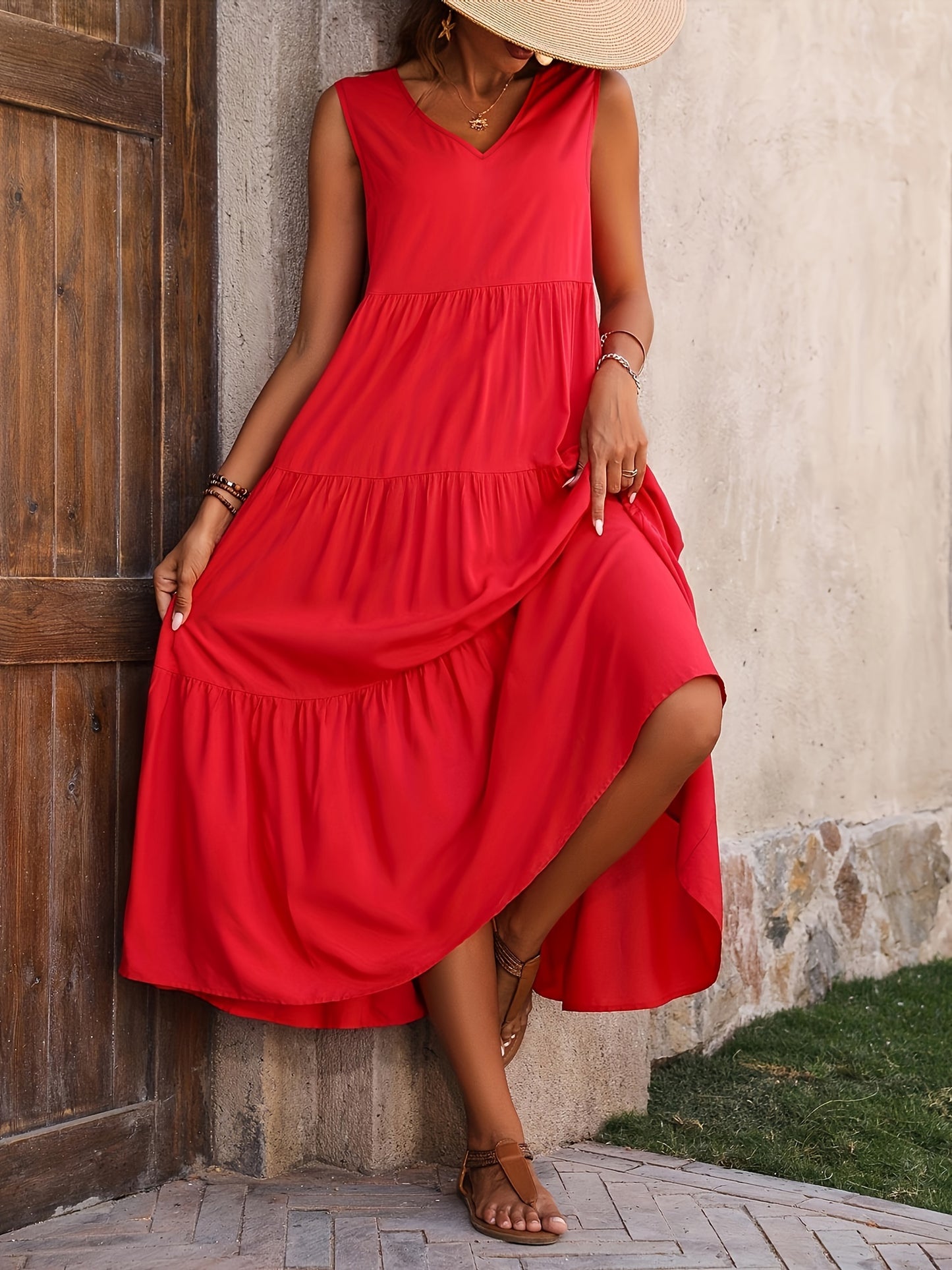 Vellaria™ – Robe Longue d’Été Sans Manche Fluide à Volants pour Femme