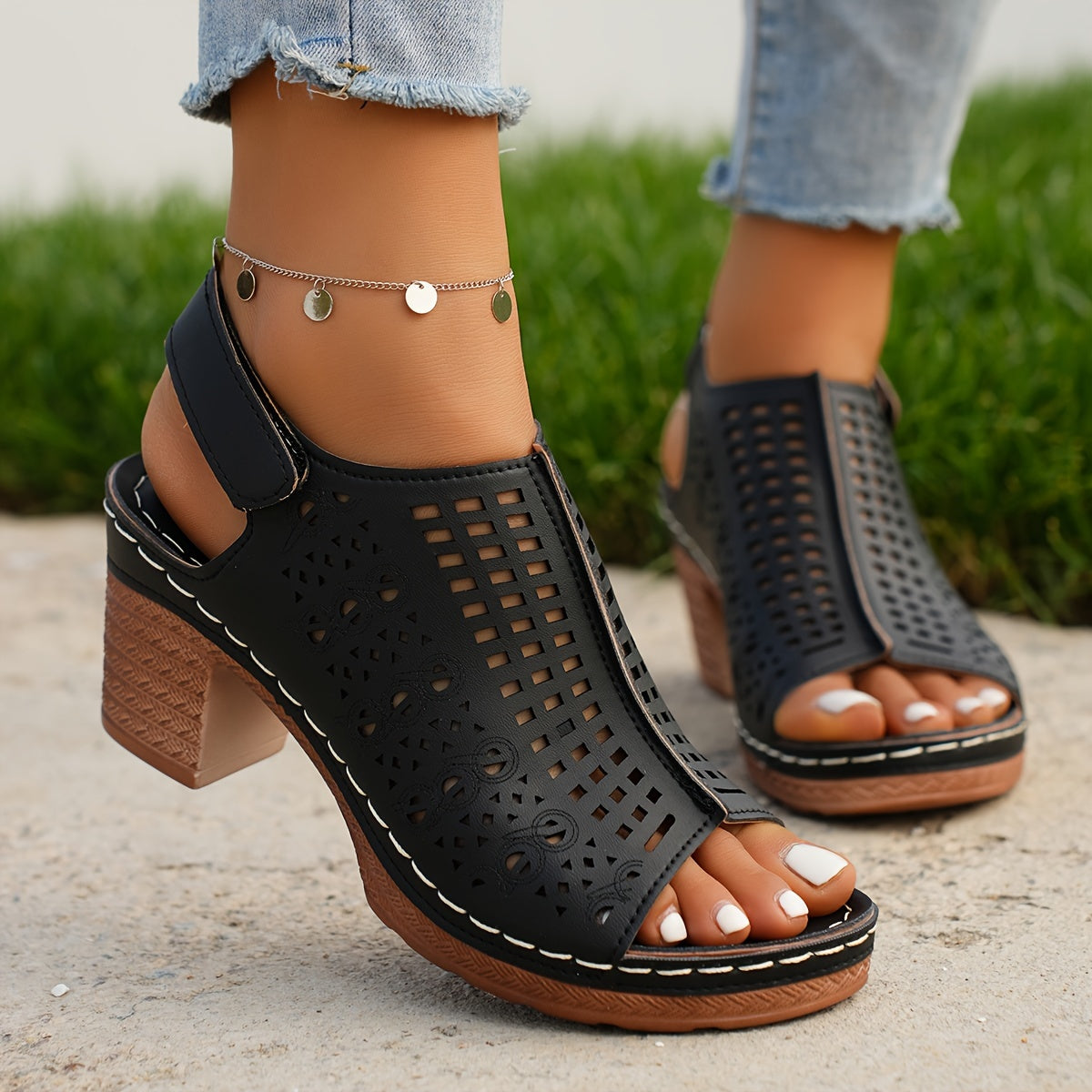 Velmira™ – Sandales Femme Chic à Talon Épais Ouvertes & Élégantes Été