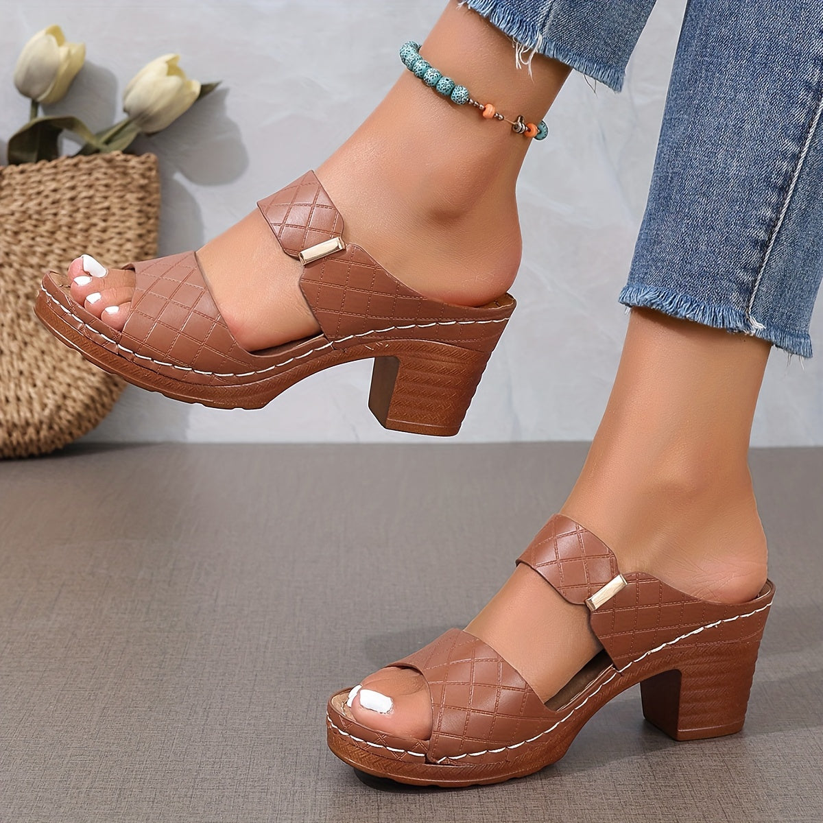 Velonza™ – Sandales Femme Cuir à Talon Épais Chic & Confortable Été
