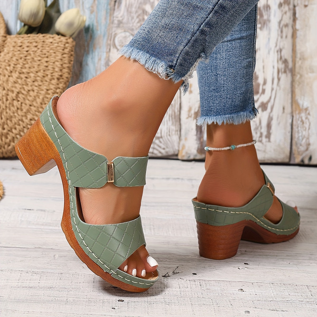 Velonza™ – Sandales Femme Cuir à Talon Épais Chic & Confortable Été