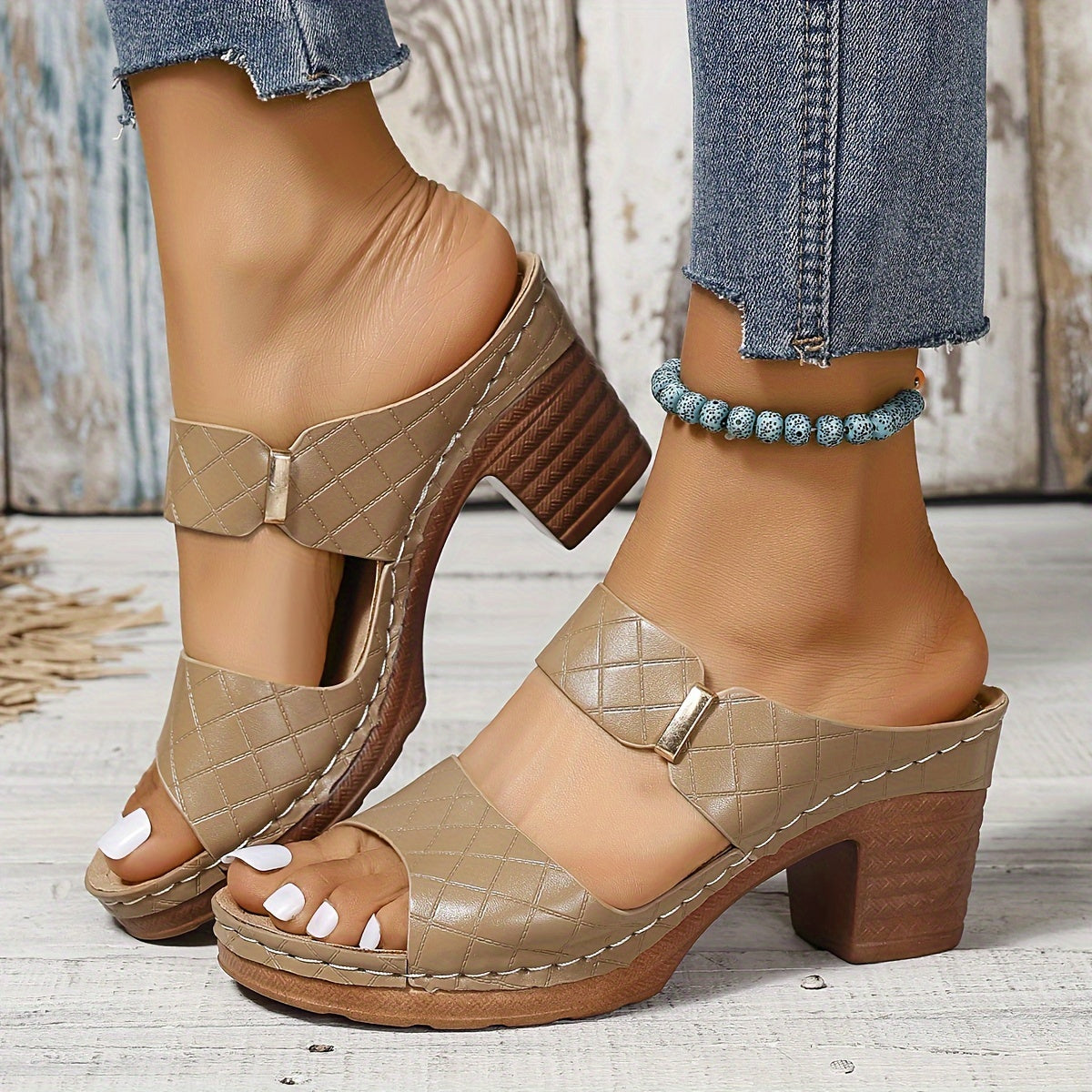 Velonza™ – Sandales Femme Cuir à Talon Épais Chic & Confortable Été