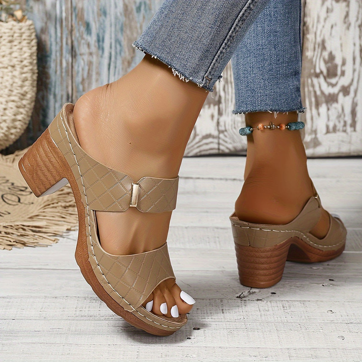 Velonza™ – Sandales Femme Cuir à Talon Épais Chic & Confortable Été