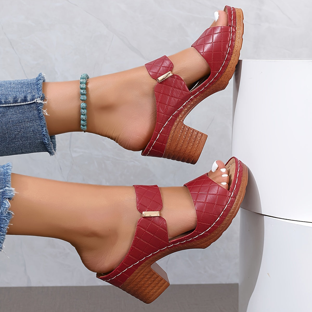 Velonza™ – Sandales Femme Cuir à Talon Épais Chic & Confortable Été