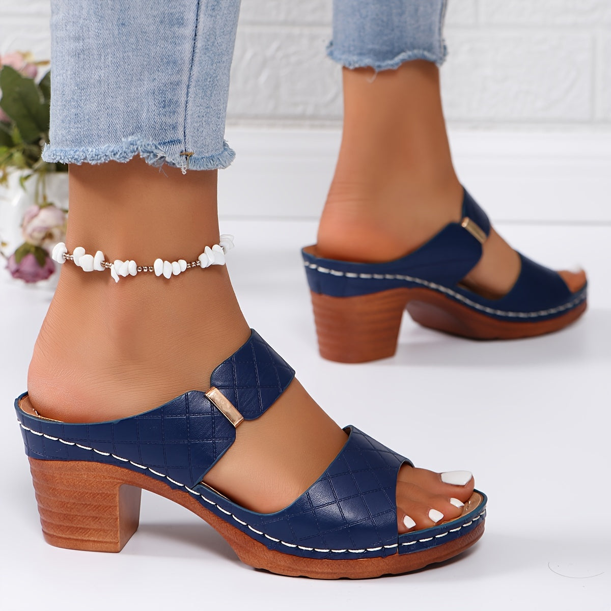 Velonza™ – Sandales Femme Cuir à Talon Épais Chic & Confortable Été