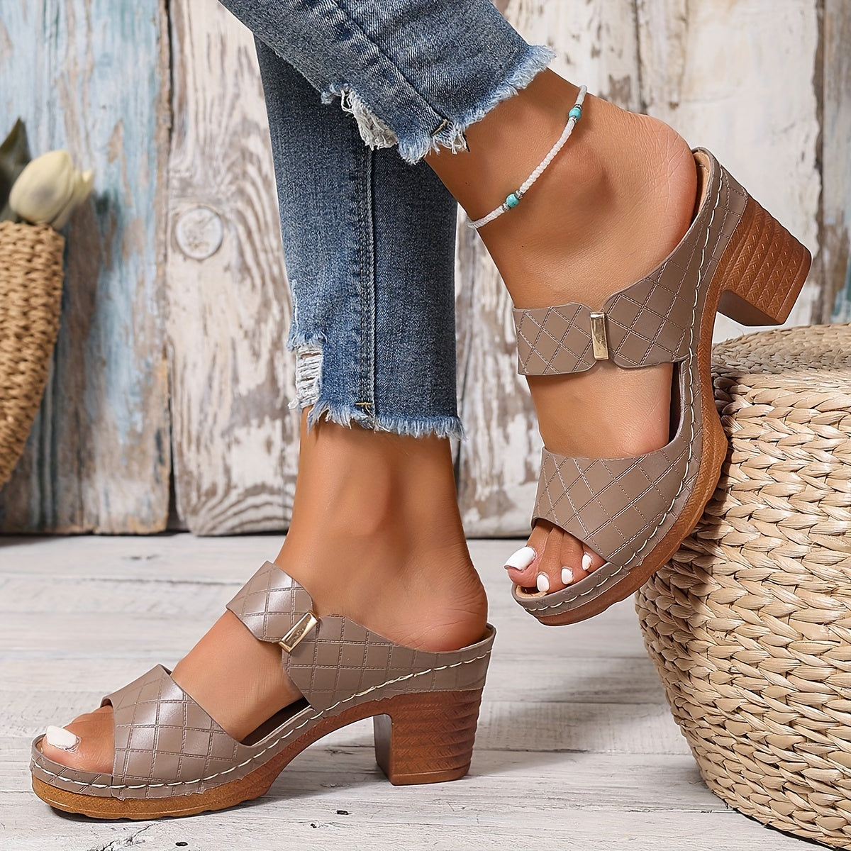 Velonza™ – Sandales Femme Cuir à Talon Épais Chic & Confortable Été