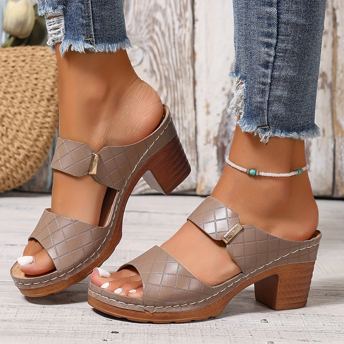 Velonza™ – Sandales Femme Cuir à Talon Épais Chic & Confortable Été