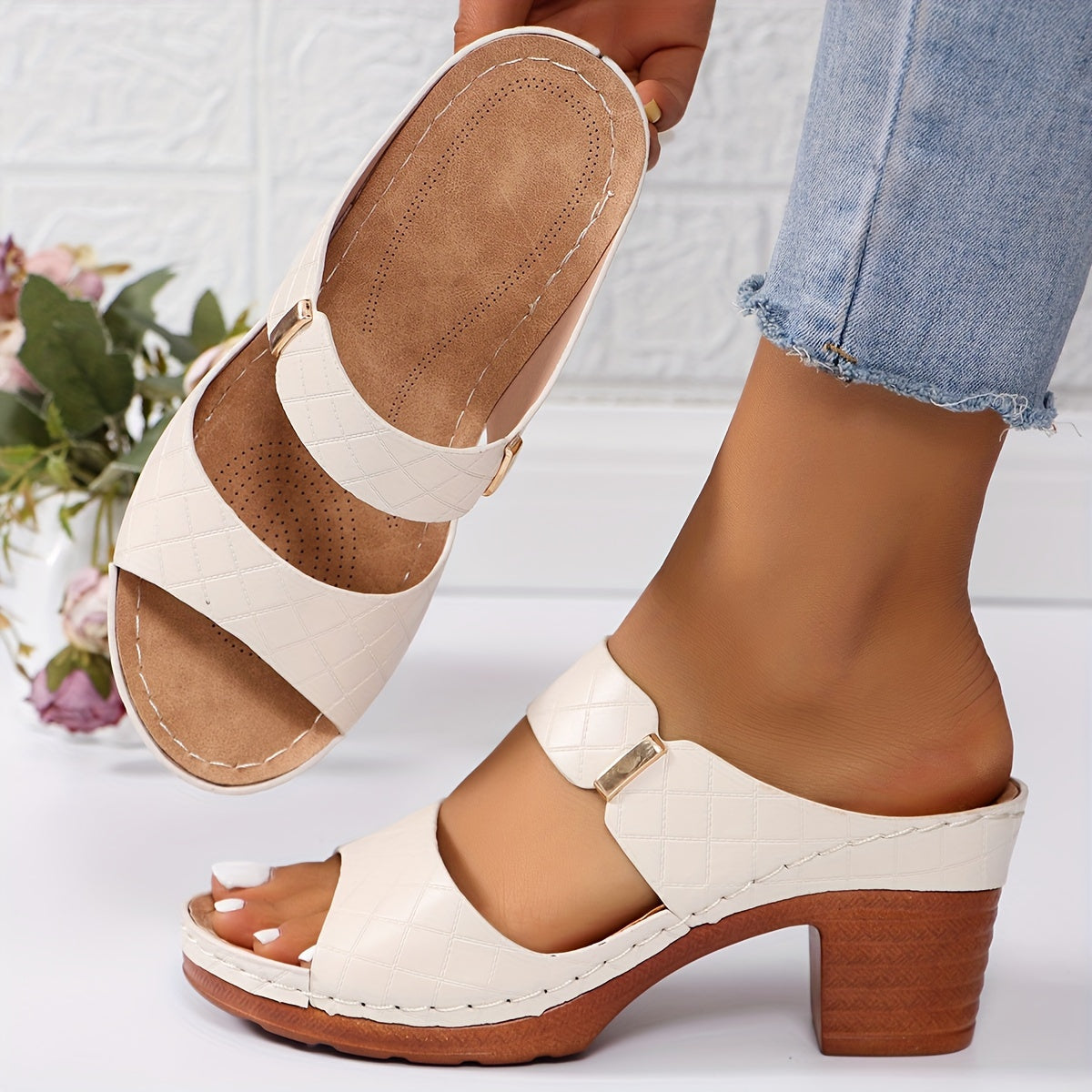 Velonza™ – Sandales Femme Cuir à Talon Épais Chic & Confortable Été