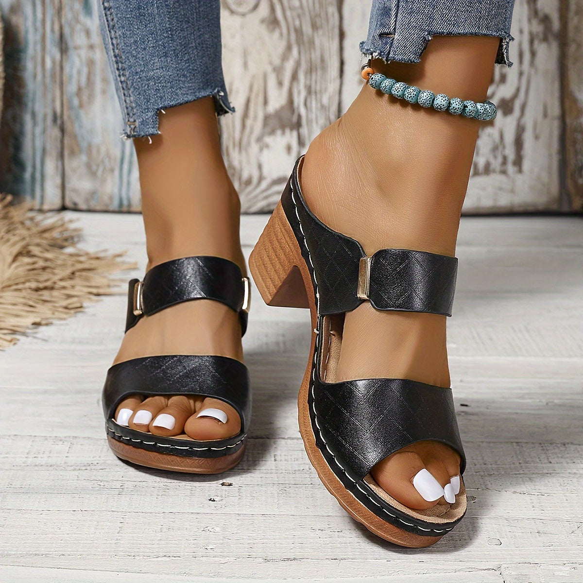 Velonza™ – Sandales Femme Cuir à Talon Épais Chic & Confortable Été