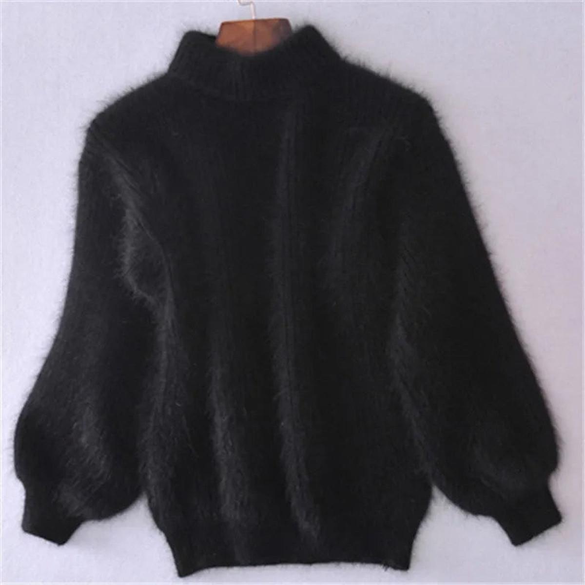 Pull Femme Doux Col Montant Manches Bouffantes