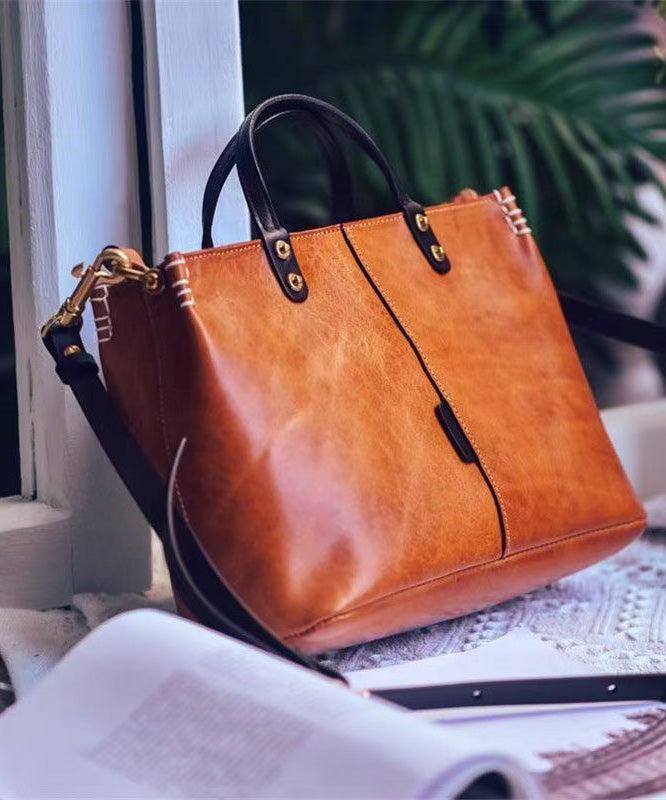 Large Vintage Brown Leather Tote Bag - EasyApparels