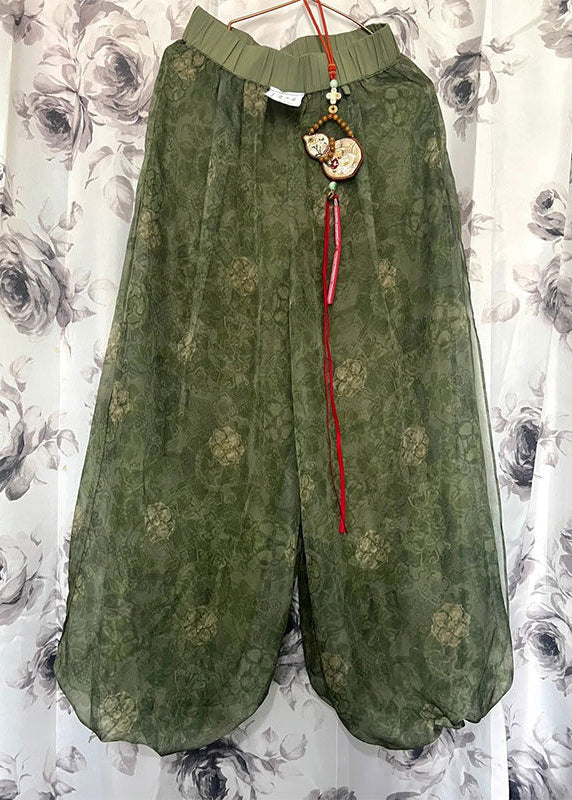 Court pantalon tulle élastique imprimé feuille verte - EasyApparels