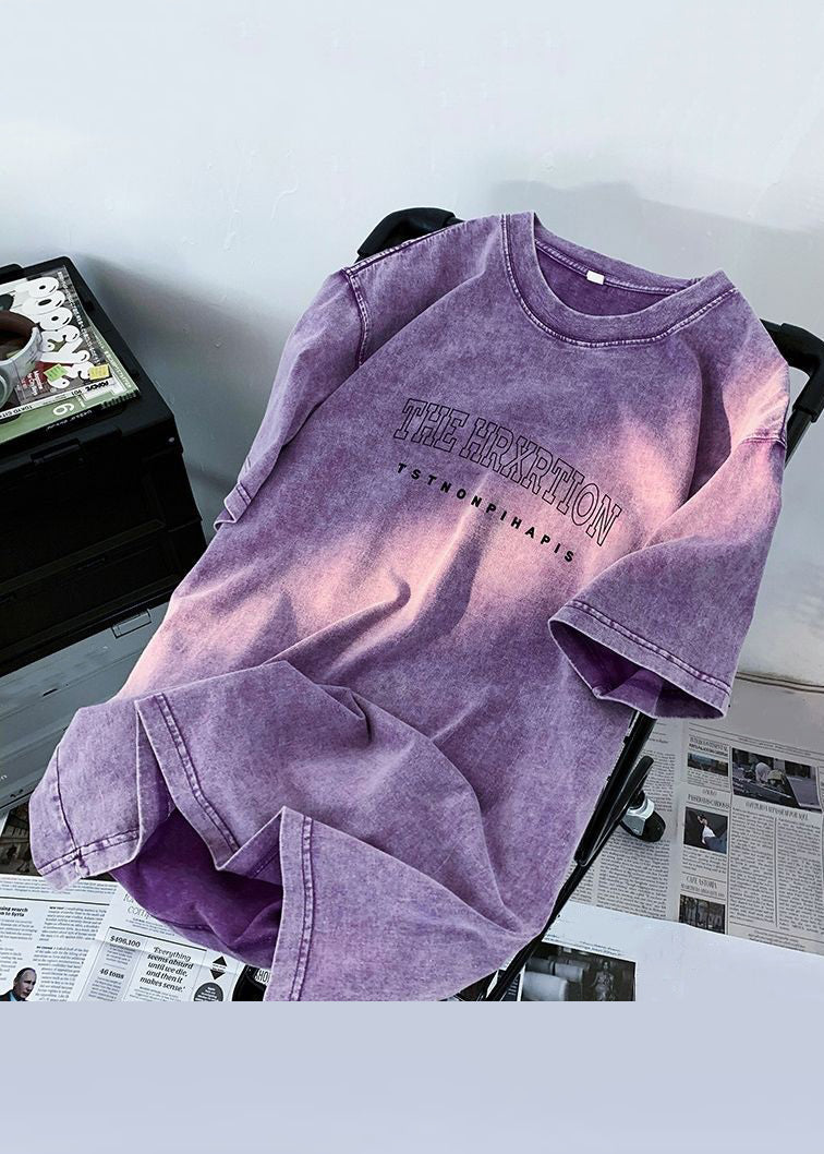 Homme T-shirt été classique coton violet imprimé - EasyApparels