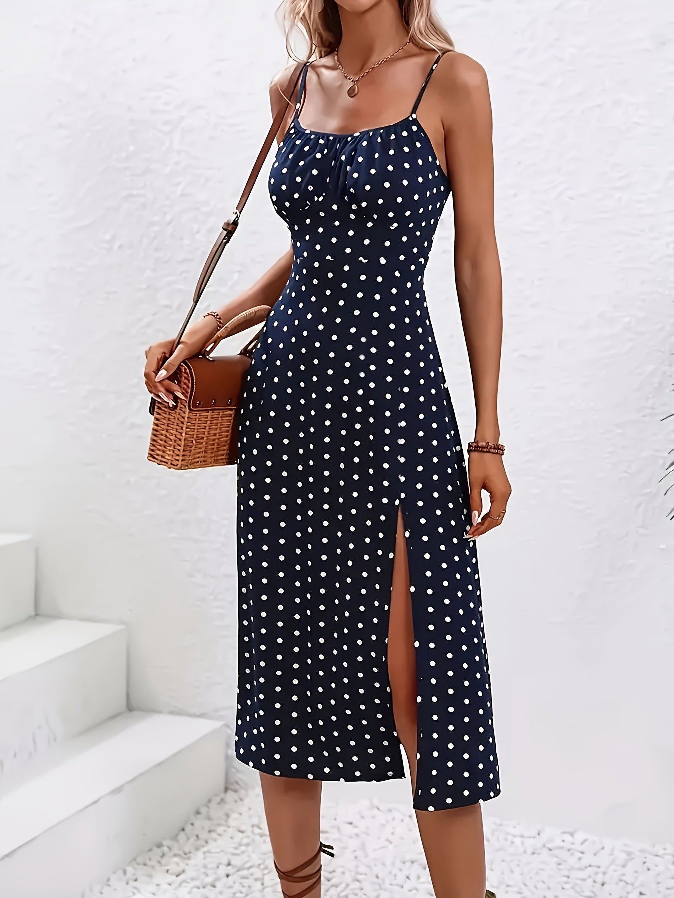 Vintea™ – Robe Fendue Mi-Longue Élégante à Dos Nu et Imprimé Vintage